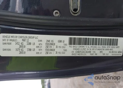 2012 Jeep Grand Cherokee Overland из США, поврежденный, VIN 1C4RJFCG5CC361498